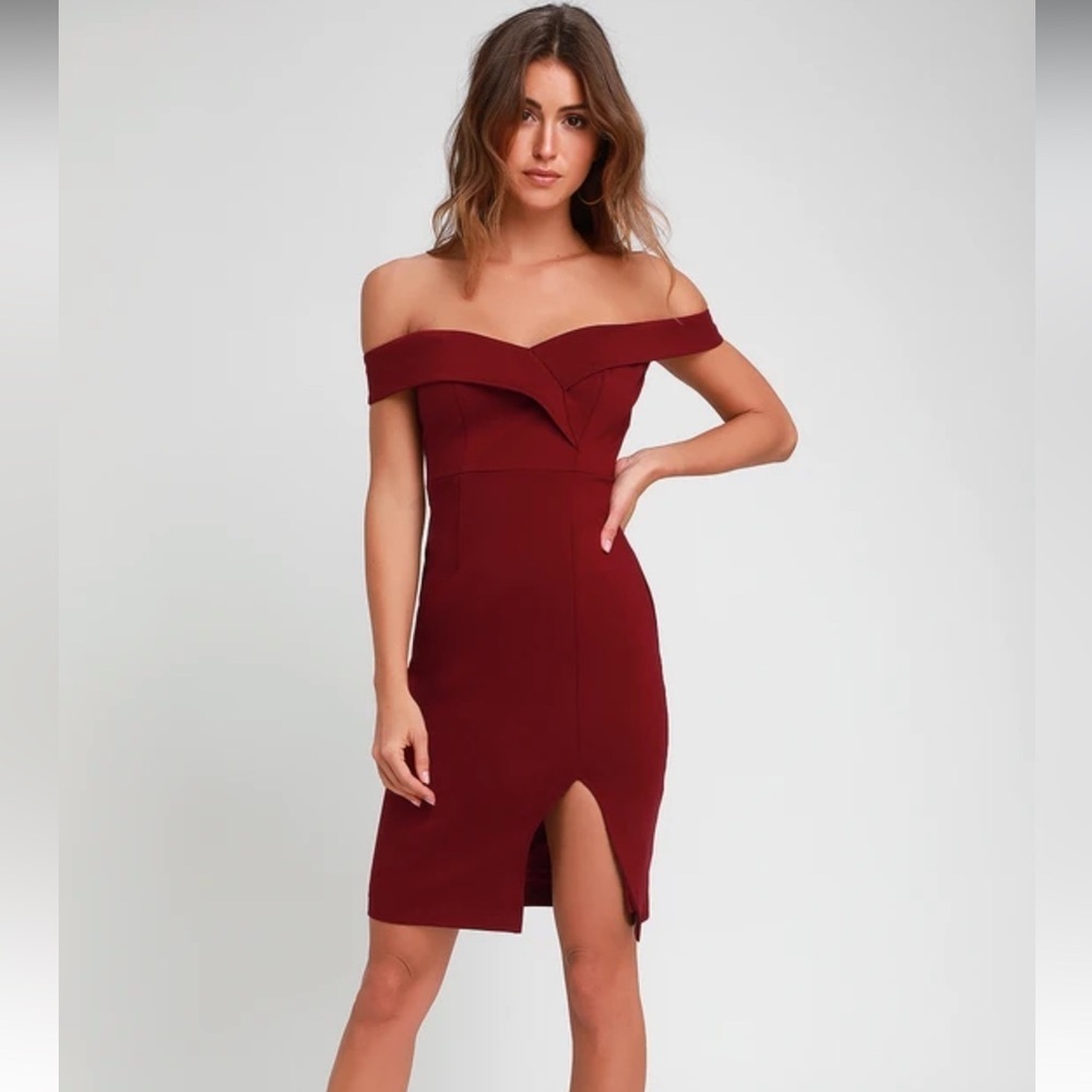 Lulus Classic Glam Burgundy Off-the-Shoulder Bodycon Dress Large